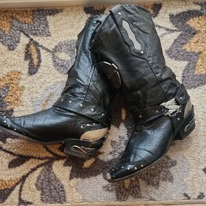 UNIQUE Black Heeled Boots with Silver Accents